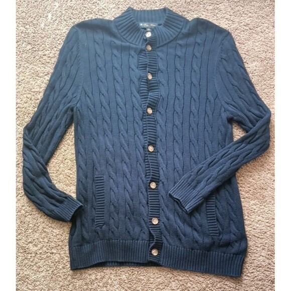 Brooks Brothers Supima Cotton Cardigan Sweater Men's XXL Cable Knit Navy Blue - Picture 9 of 9